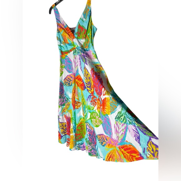 Jams World Colorful Palm Leaf Hawaiian Rayon Sleeveless Tank Dress Womens Medium - Picture 3 of 8